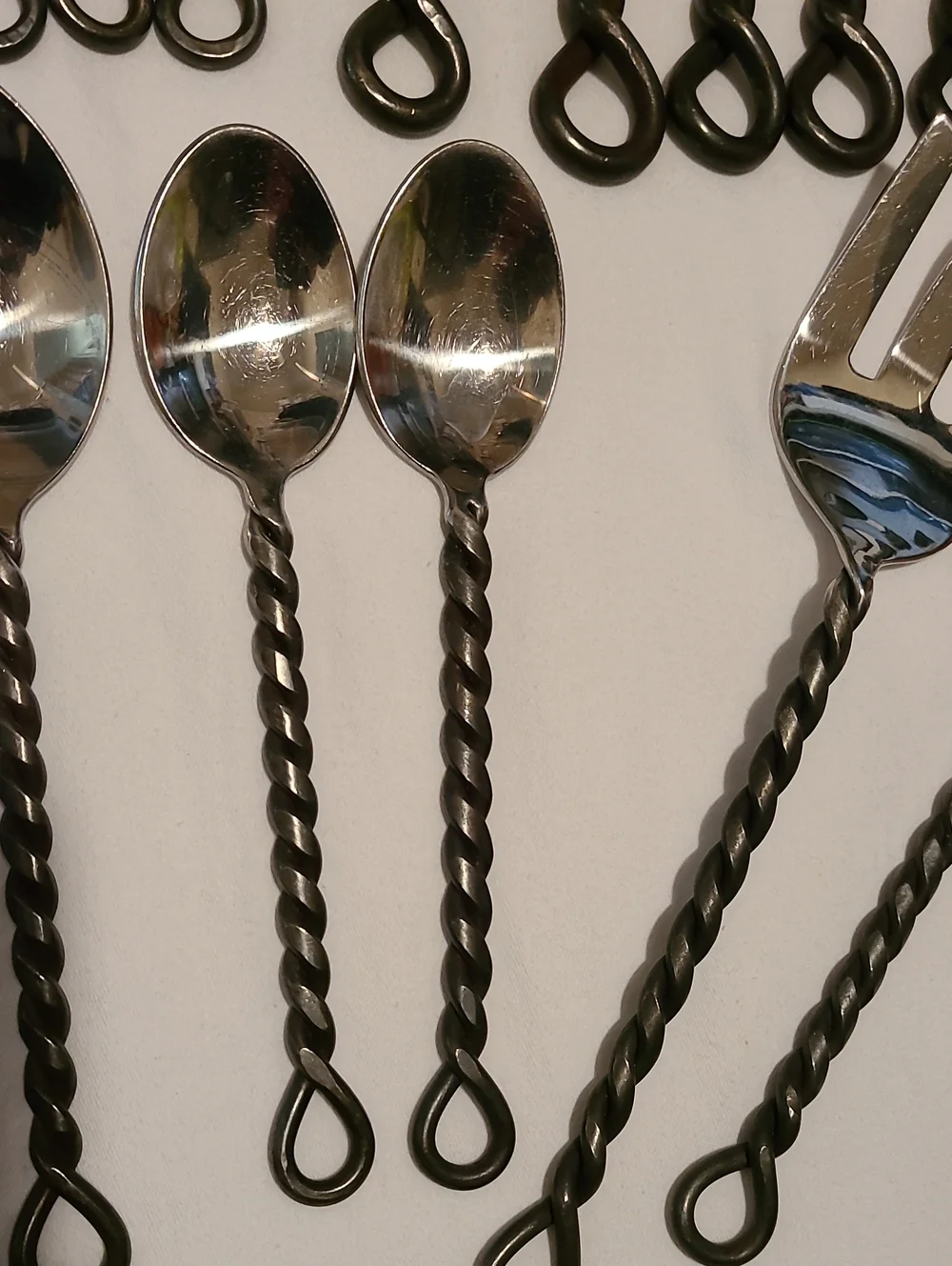 Silver Black Braid Rope Twisted Thailand Pottery Barn, 28 Pieces Flatware